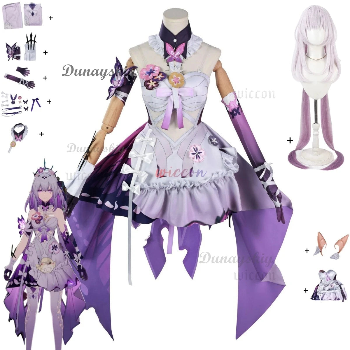 Game Honkai: Star Rail Castorice Cosplay Costume Purple White Dress Lolita Skirt Wig Adult Woman Sexy Cute Carnival Party Suit