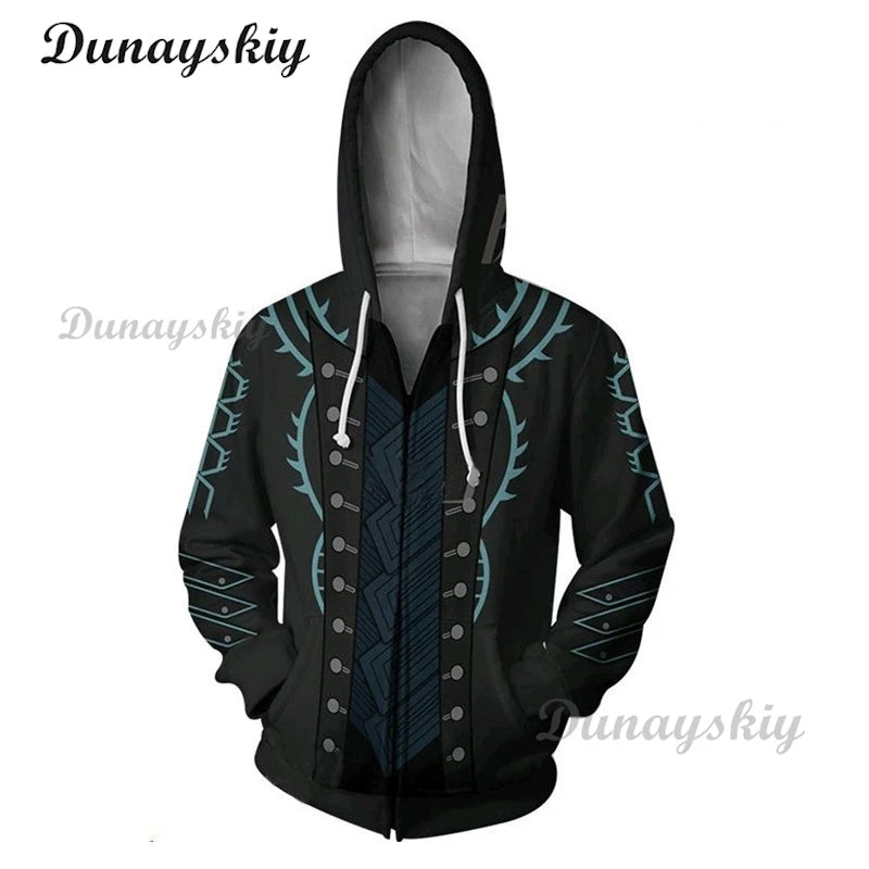 New Game Devil May Cry 5 Hoodies Vergil Cosplay Clothes 3D Printing Jacket Unisexy Hooded Zipper Sweatshirt cardigan Hoody Coat