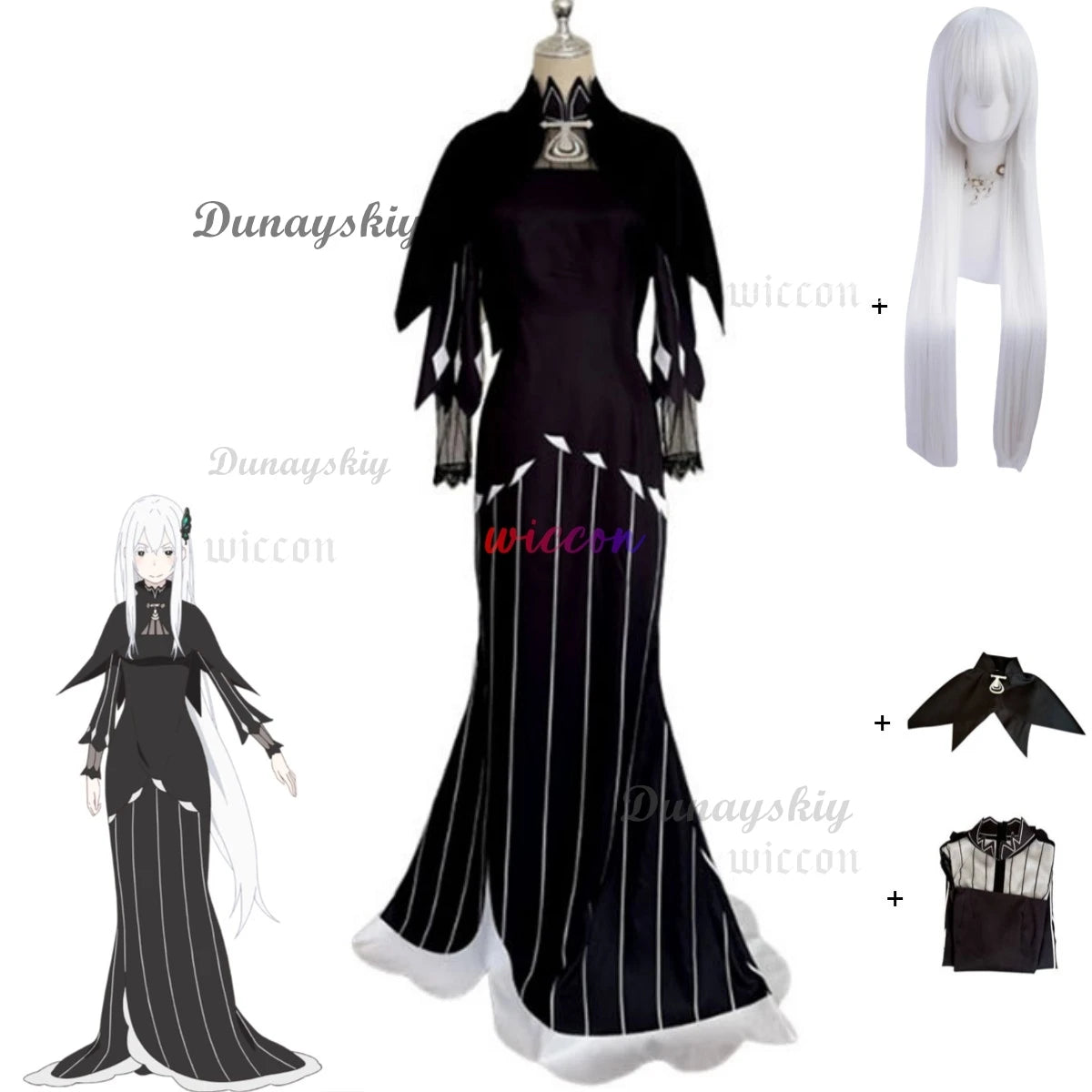Anime Re:Life in A Different World From Zero Echidna Cosplay Costume Black Evening Dress Long Skirt Wig Woman Sexy Carnival Suit