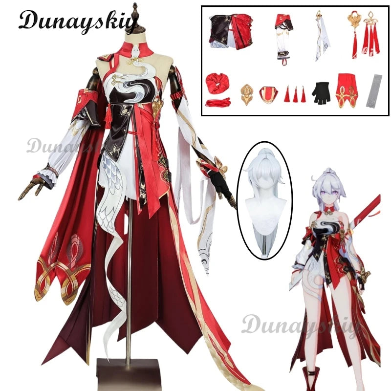 Game Honkai Impact 3rd Kiana Kaslana Cosplay Costume Wig Red Sexy Dress Cloak Props Girls Game Uniform for Halloween Convention