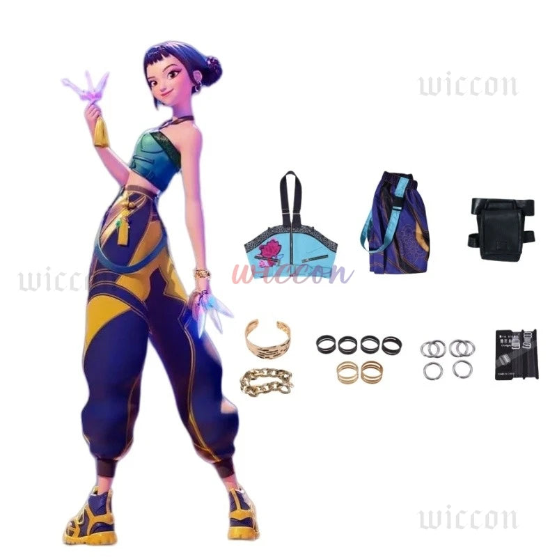 Kpop Huntrix Group Rumi Zoey Mira Cosplay Anime Demon Hunters Costume Coat Earrings Set 코스프레 Halloween Party Outfit for Girls