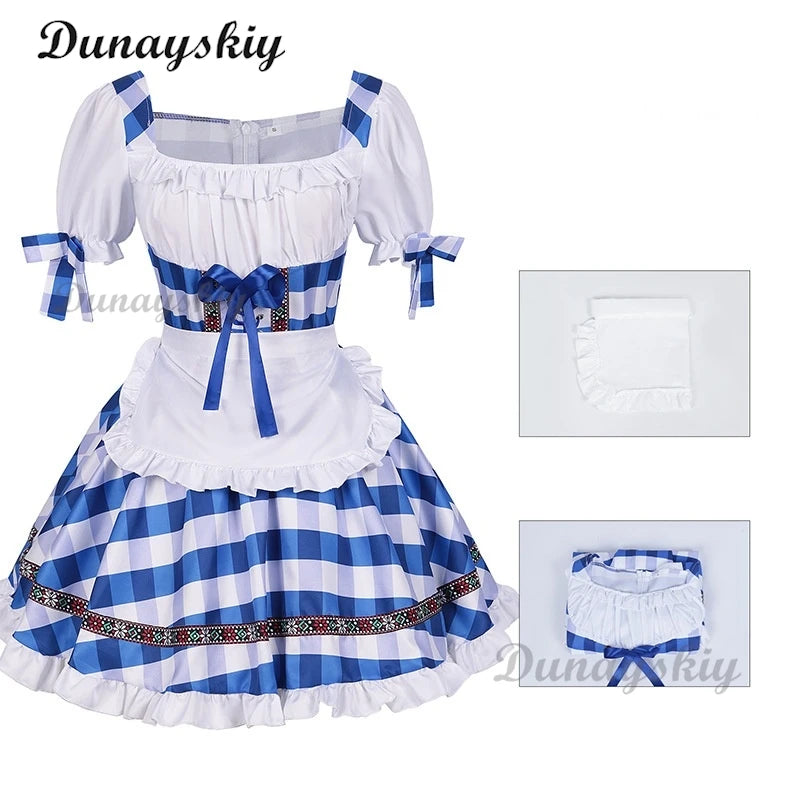 Bavaria Oktoberfest Costume Dirndl Dress Wench Maid Dress German Beer Girl Apron Outfit Maid Cosplay Halloween Party Dresses
