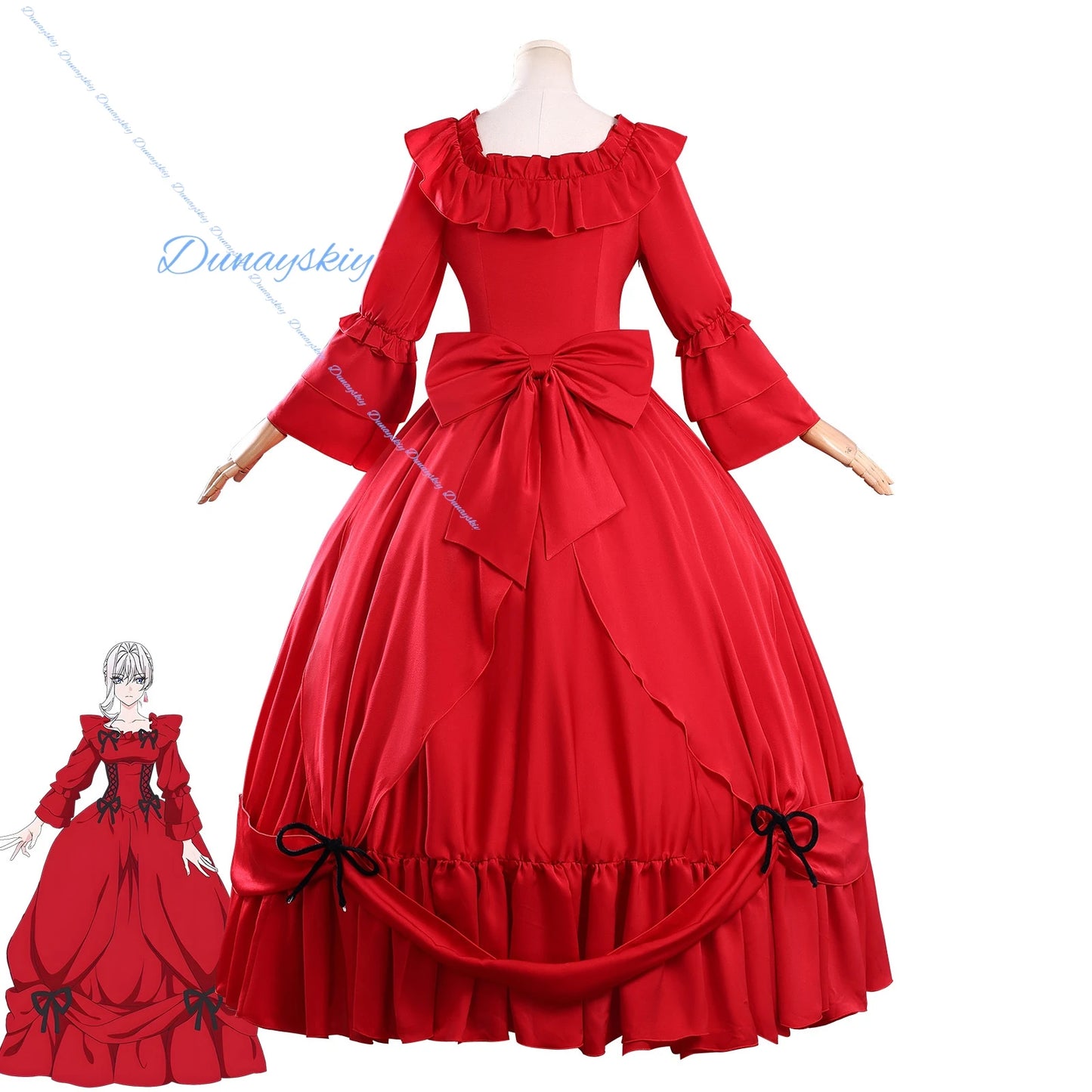 Scarlet El Vandimion Cosplay Costume Wig Earing Red Dress Anime May I Ask for One Final Thing Ice Rose Halloween Party