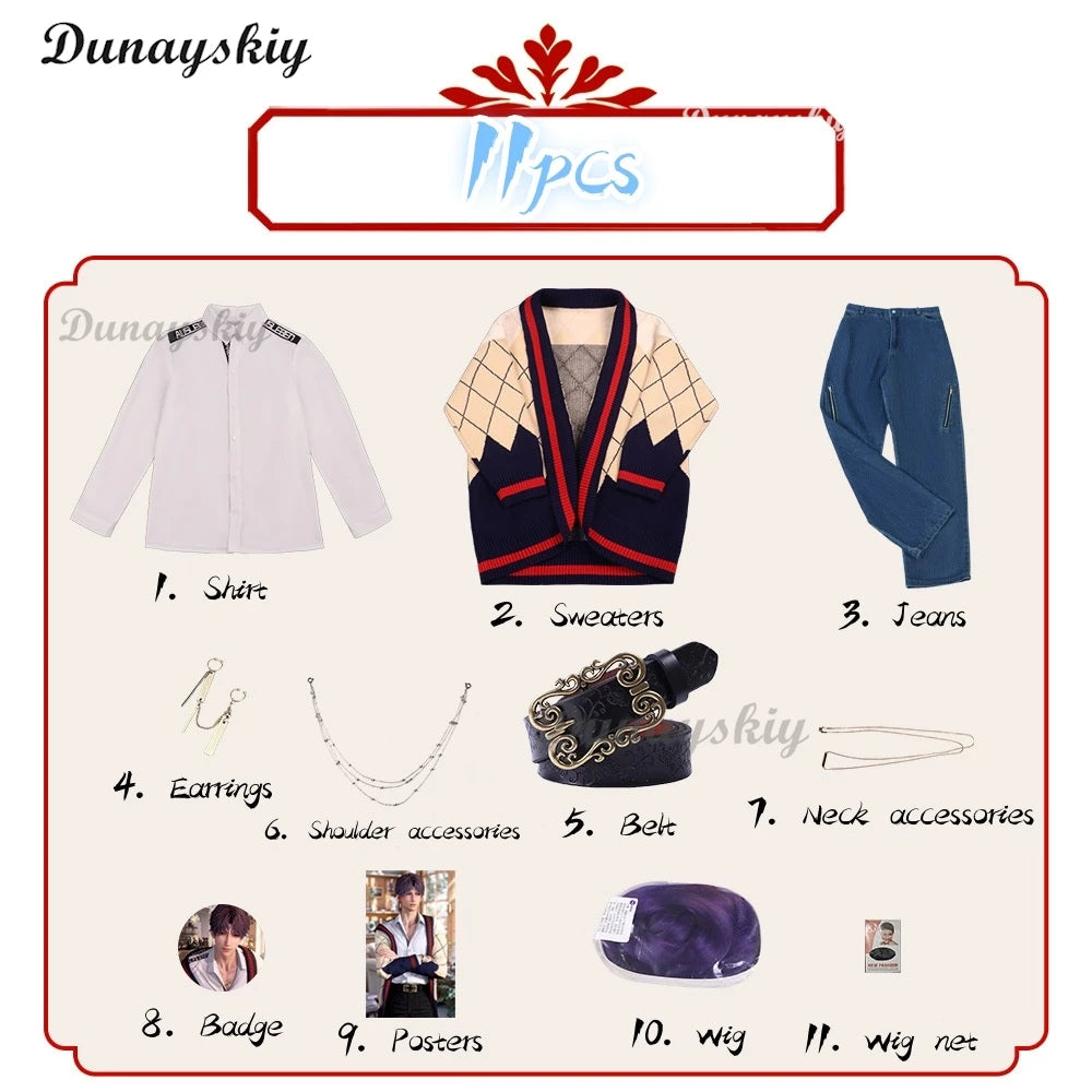 Customized Love and Deepspace Rafayel Cardigan Cosplay Costume Wig Date Game Cosplay Sweater Qiyu Clothes Unisex Couple Suit