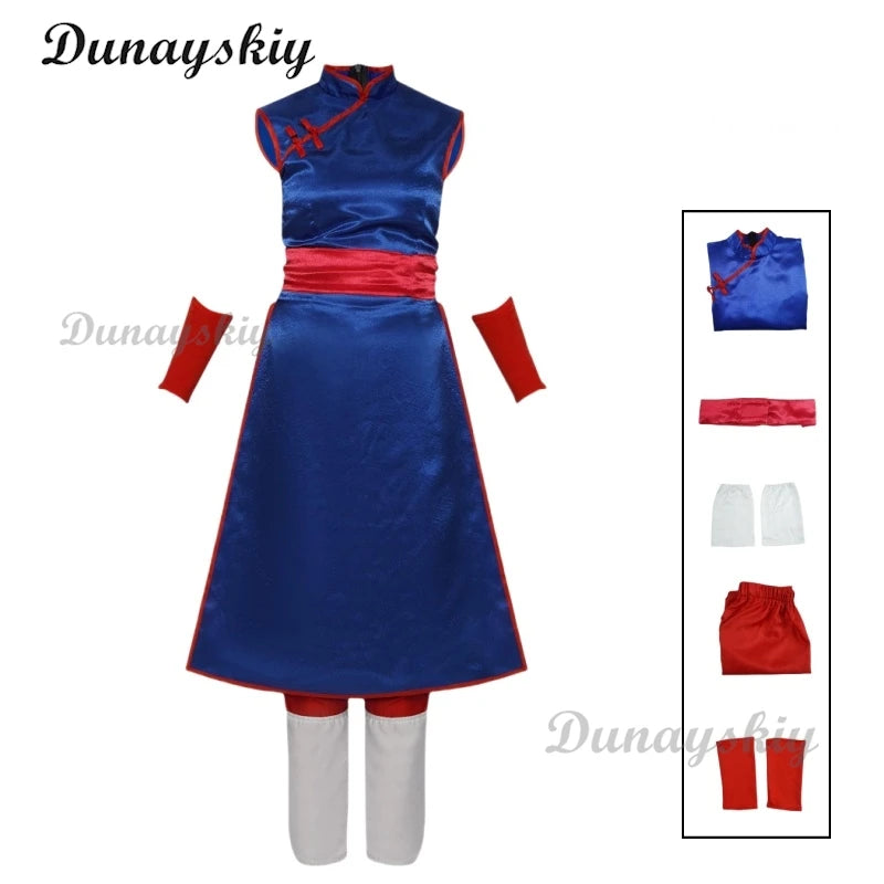 Anime Chichi Cheongsam Son Goku Cosplay Costume Wig Blue Dresses Woman Halloween Carnival Cosplay Chichi Clothes Customized