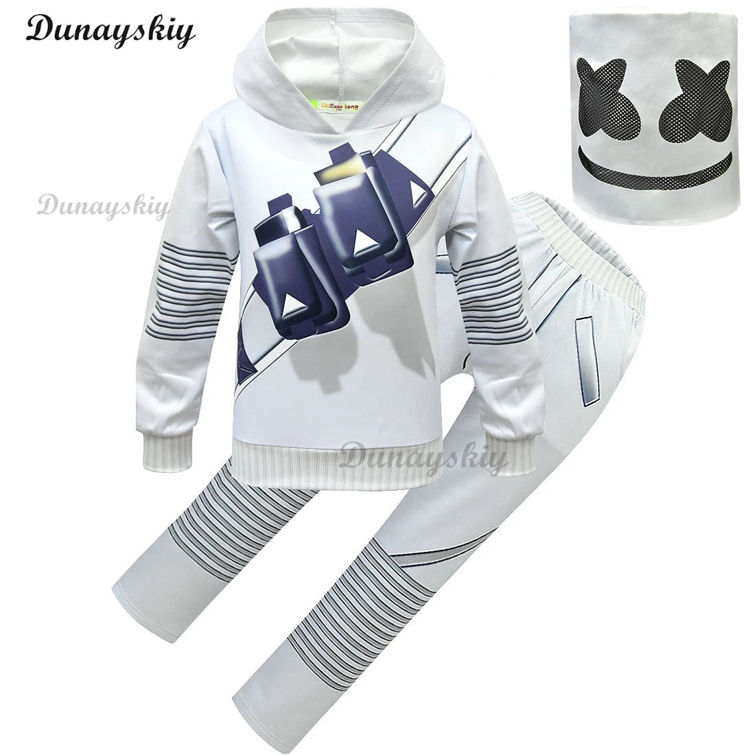 Electronic Sound Singer DJ Marshmello Fortnites Costume Mask Girls Boys Halloween Christmas Cosplay Party Costume Hoodie set