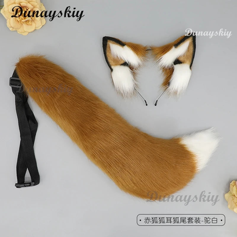 New Orange Fox Ear Beast Tail Wolf King Ear Cat Ear Headband Custom COSPLAY Hand Made LOL Golden Fox Ears Anime Hair Accessories