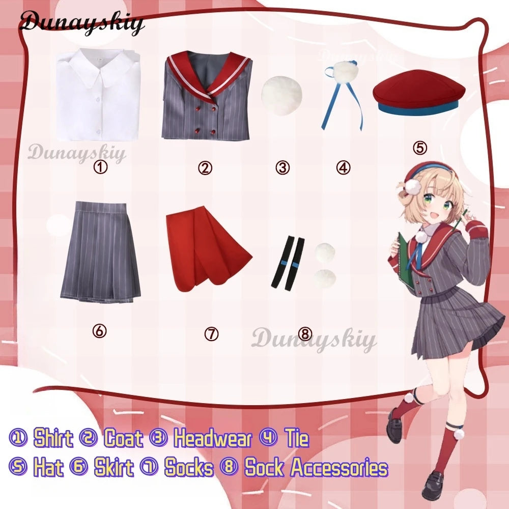 VTuber hololive Shigure Ui JK Uniform Cosplay Costume Women Cute Dress Hat Headwear Halloween Carnival Suit Fancy Anime Outfits