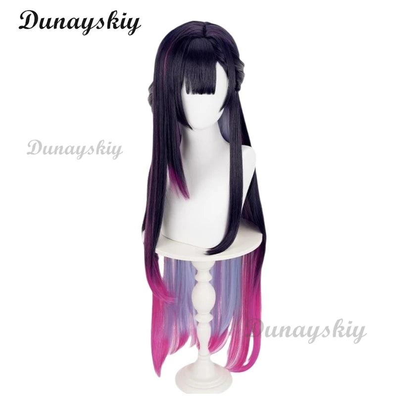 Honkai: Star Rai Hysilens Cosplay Wig Game Helektra Cosplay Wig Black Purple And Red 100cm Long Hair Wig For Halloween