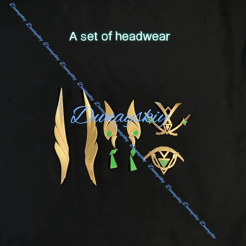 Genshin Impact Nefer Cosplay Costume Wig Uniform Five-star Dendro Catalyst Halloween Party Women Girls Game Accessory Prop