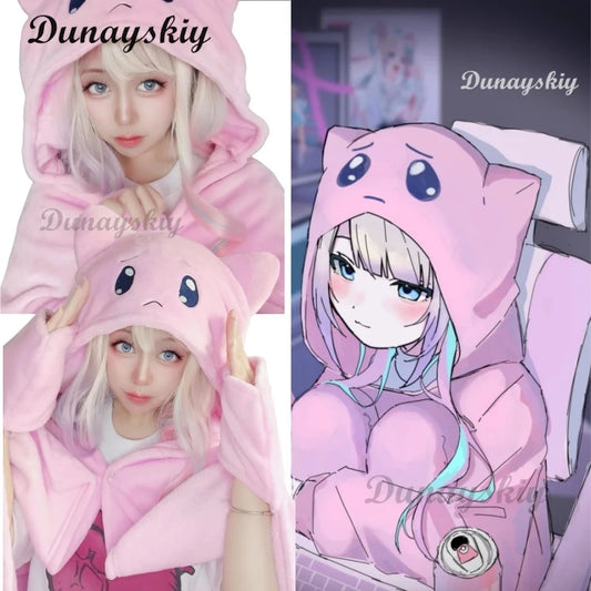 Blanket NEEDY GIRL OVERDOSE KAngel P-chan Doujin Kawaii Cozy Streamer Overload Pink Cat Cape Hooded Soft Plush Blanket Jirai kei
