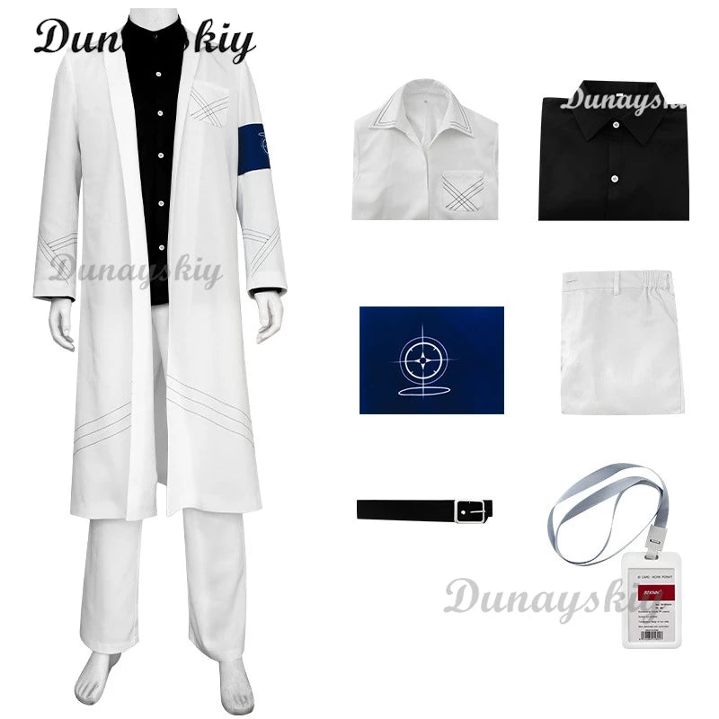 Game Blue Archive Teacher Schale Working Cosplay Costume Wig White Long Coat Shirt Uniform Adult Man Halloween Christmas Suit