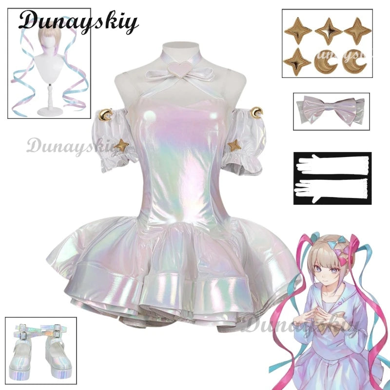 NEEDY GIRL OVERDOSE KAngel Laser Skirts Cosplay Costume Wig Streamer Overload Lolita Dress Shoes Outfit Women Ribbon Ponytail