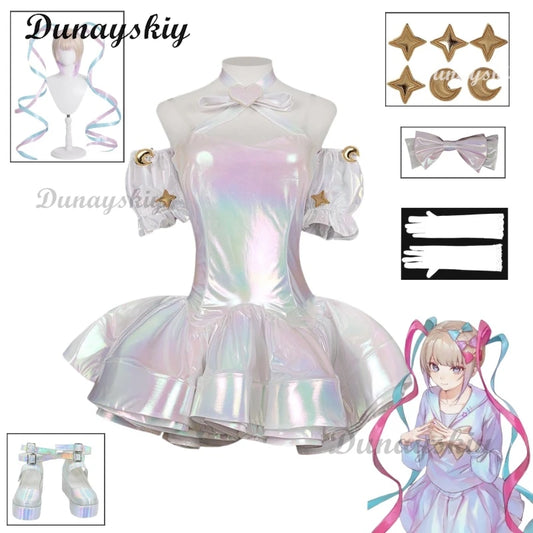 NEEDY GIRL OVERDOSE KAngel Laser Skirts Cosplay Costume Wig Streamer Overload Lolita Dress Shoes Outfit Women Ribbon Ponytail