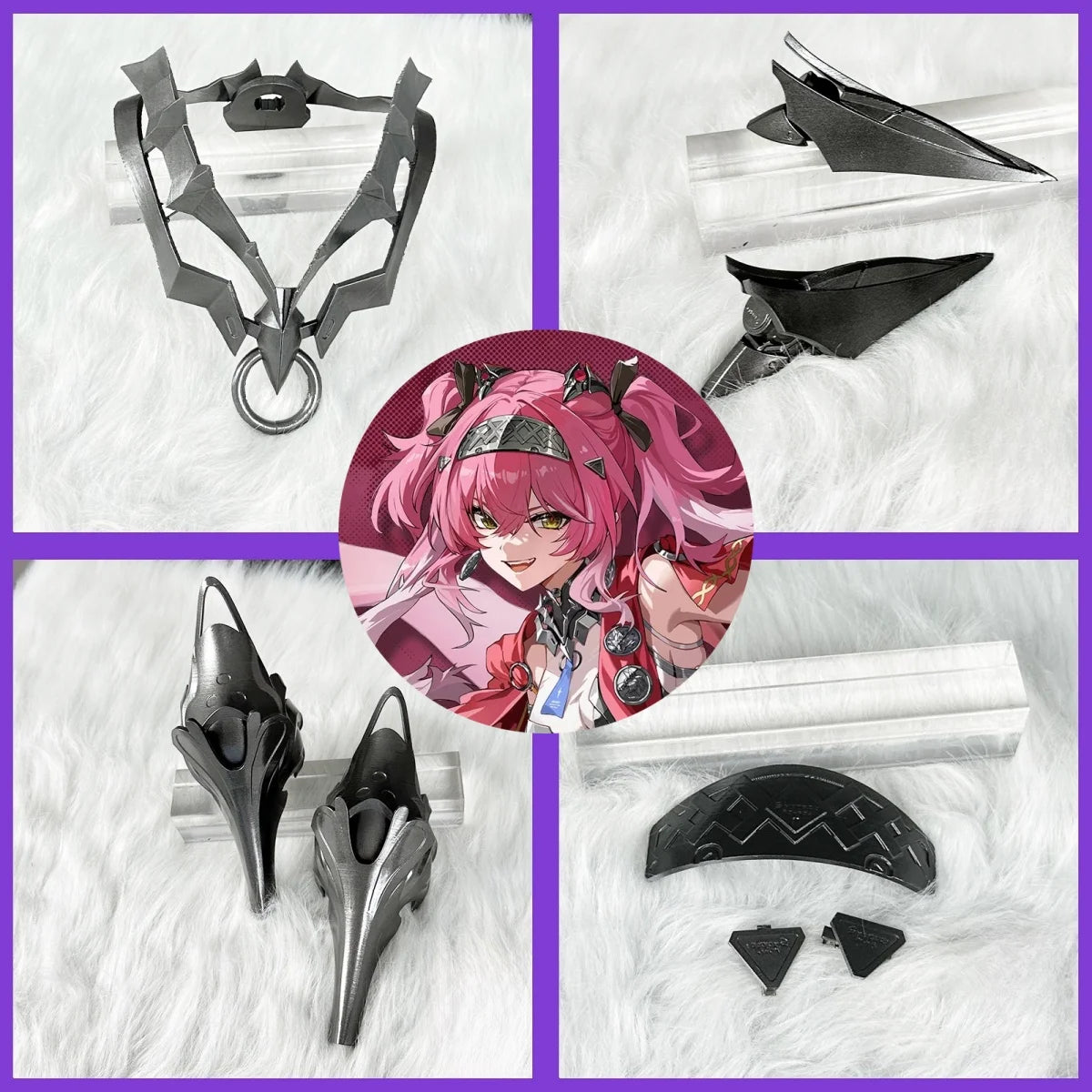 Game Wuthering Waves Lupa Cosplay Wig Mixed Color Headwear Props Women Wigs With Double Ponytails Heat Resistant Synthetic Hair