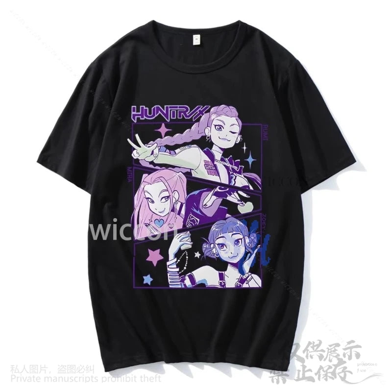Anime Huntrix Rumi Mira Zoey Cosplay Kpop Demon Girls Power Korea Groups Kawaii Cute Cartoon Comfort Colors Tshirt Halloween Cos
