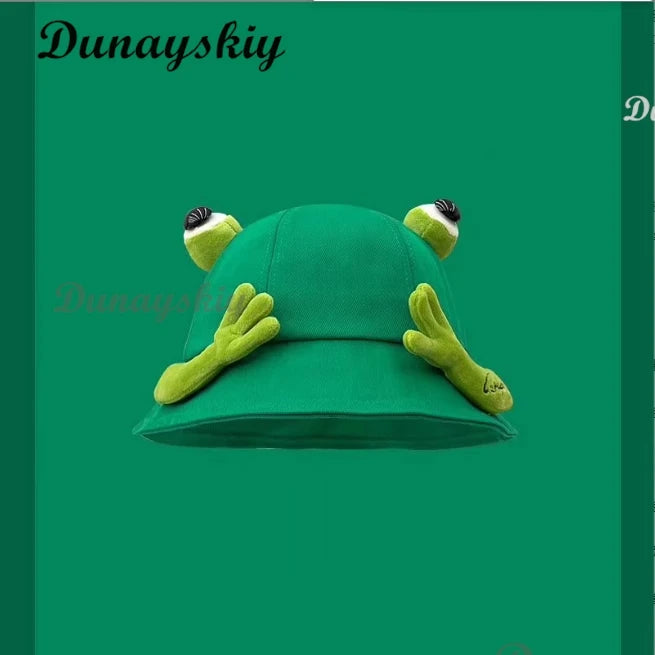Cute Frog Bucket Hats Cosplay Accessories Women Bucket Hat Women Summer Outdoor Sun Fishing Cap Cotton Wild Panama Decorative