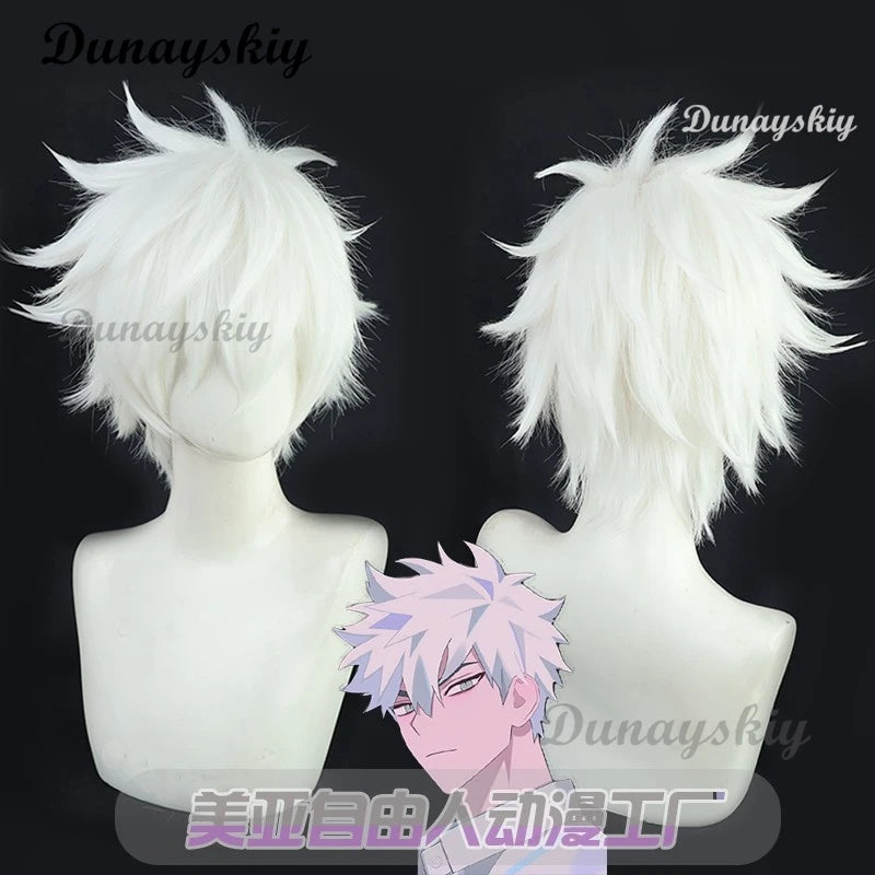 Anime Link Click Lucas Cosplay Wig White Short Hair Lu Guang Heat Resistant Synthetic Wigs Halloween Customized