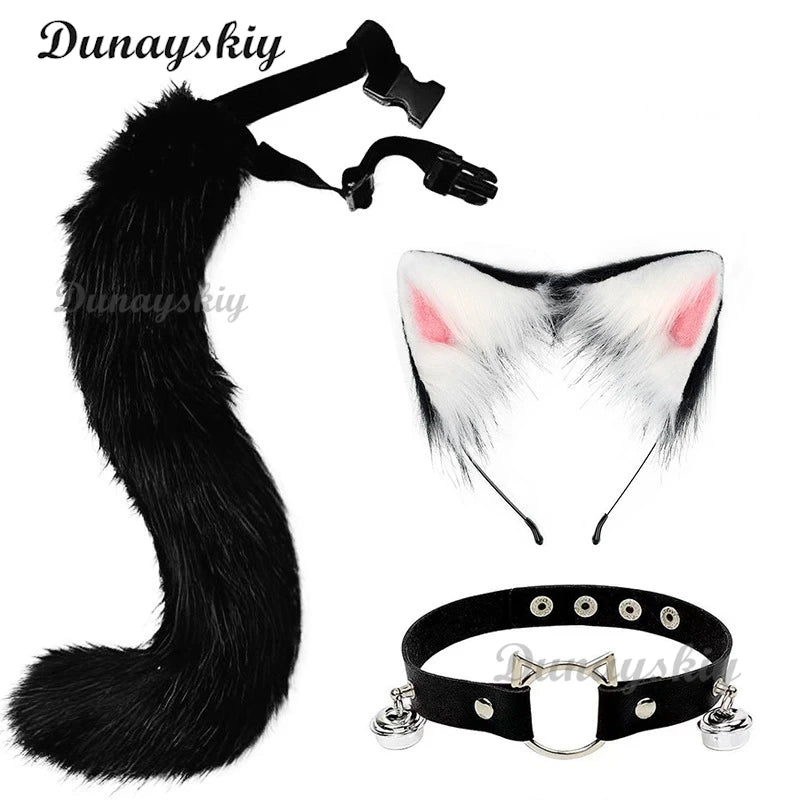 Electric Faux Furs Foxes Costume Headband Artificial Animal Tail Children Adult Halloween Party Cosplay Dress Up Tail Hairband