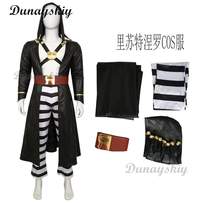 Anime JoJo's Cosplay Costume Bizarre Golden Wind Risotto Nero Wig Uniform Hooded Trench Pants Adventure Halloween Party Outfit