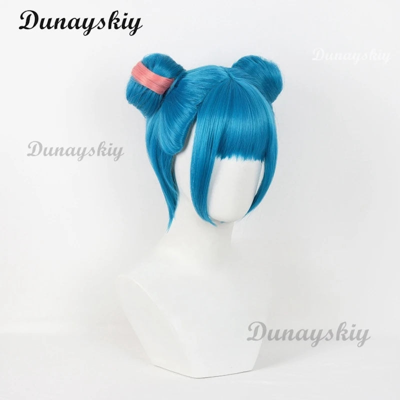 Anime Arcane Jinx Cosplay Wig Powder Cosplay Wig Bun Wig Blue Highlights Short For Halloween Party Role Play Suit