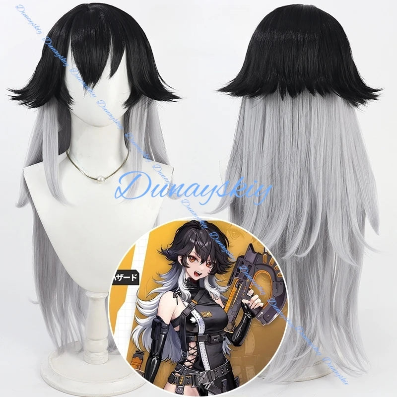 Nikke The Goddess of Victory K Cosplay Wigs K 90cm Synthetic Hair Long Straight Black Mixed Gray Cos Wig Heat Resistant