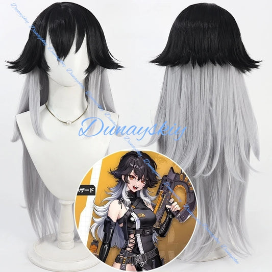 Nikke The Goddess of Victory K Cosplay Wigs K 90cm Synthetic Hair Long Straight Black Mixed Gray Cos Wig Heat Resistant