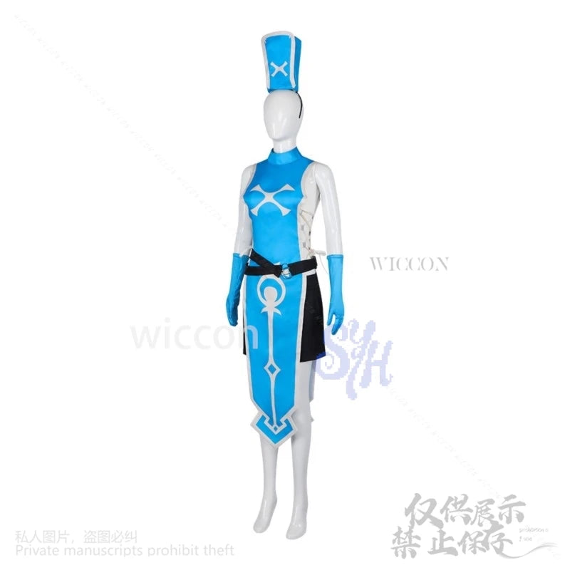 The Stunned Hero And The Assassin Princesses Anemone Cosplay Anime Costume Blue Sexy Qipao Split Skirt Side Hat Halloween Party