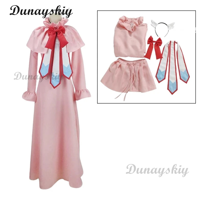 Anime Tail Mavis Vermilion Pink Dress Cosplay Costumes Wig  Women Full set Outfit Halloween Party Sets Customized