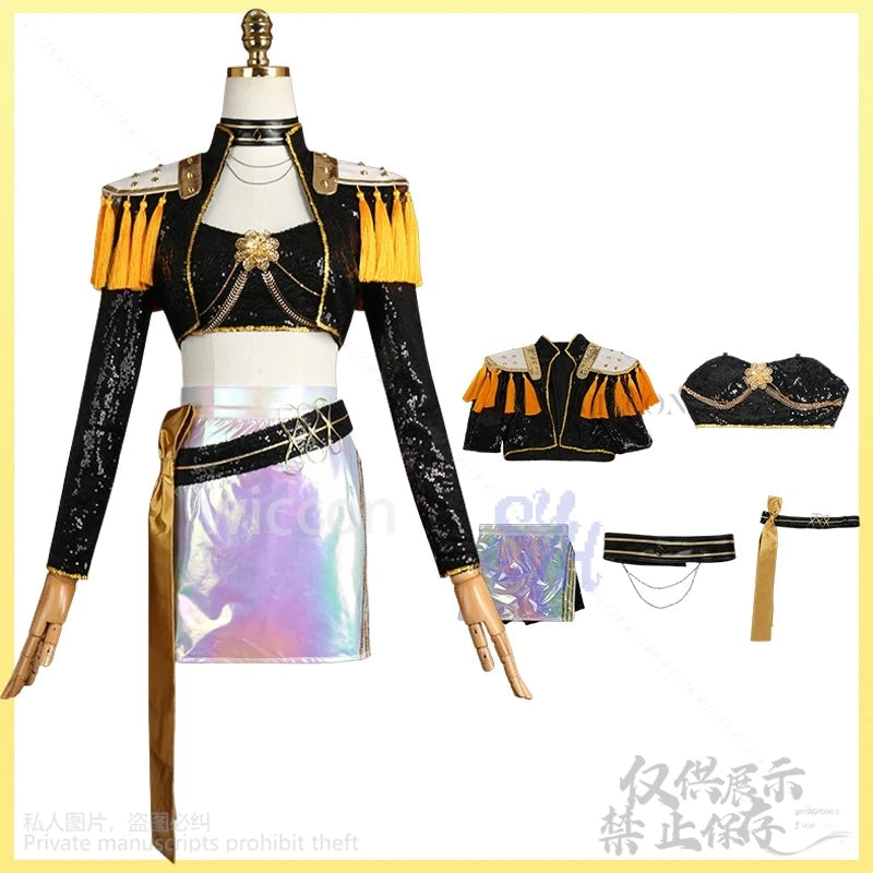 Kpop Demon Korea Idol Girls Uniform Mira Cosplay Huntrix Golden Stage Costume Black Punk Coat Mini Dress Lolita 코스프레 Halloween