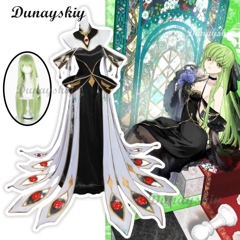 Anime CODE GEASS Lelouch of The Rebellion C.C. CC White Queen Cosplay Costume Wig Evening Dress Woman Sexy Con Party Cosplay