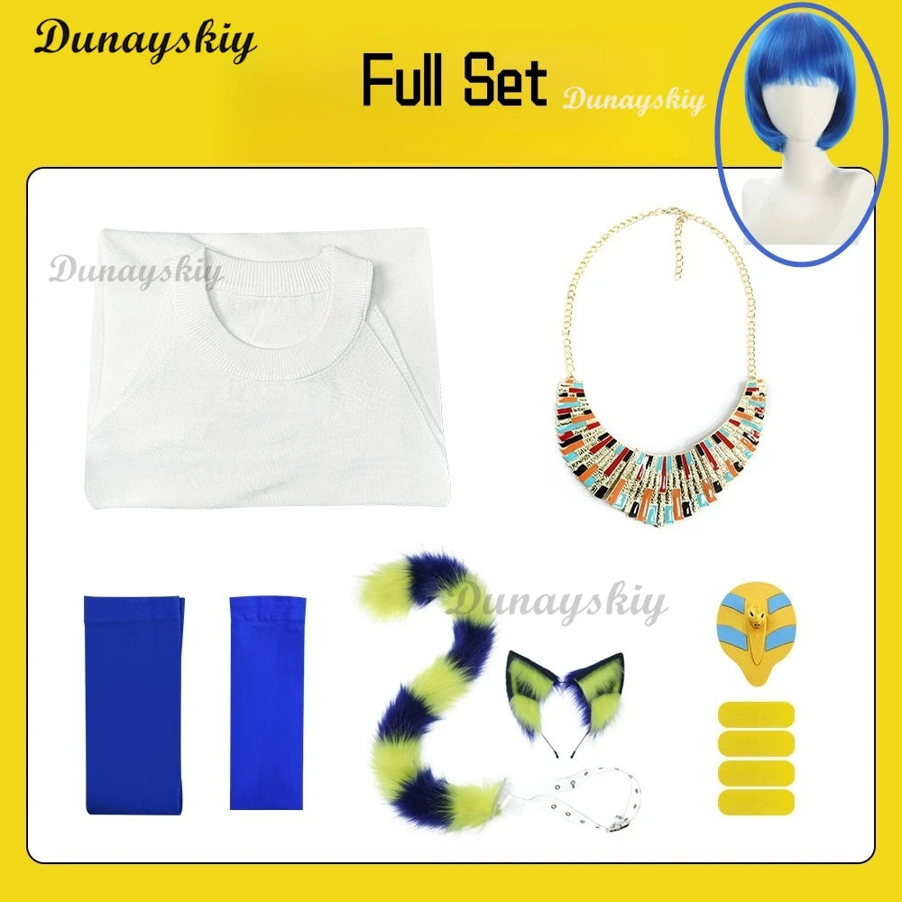 Anime Egyptian Cat Dress Cosplay Costume Wig Animal Crossing Style Full Set with Accessories Women's Role Play Costume