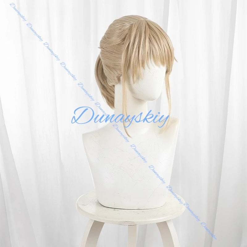 Anime Chitose Is in The Ramune Bottle Yuuko Hiiragi Cosplay Wig Long Blond Hair Blue Ribbon Halloween Party Prop