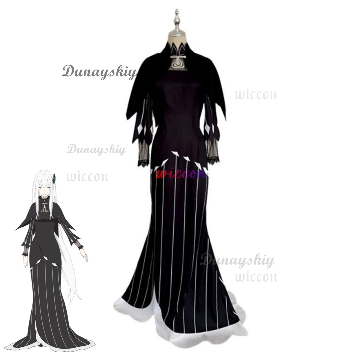 Anime Re:Life in A Different World From Zero Echidna Cosplay Costume Black Evening Dress Long Skirt Wig Woman Sexy Carnival Suit