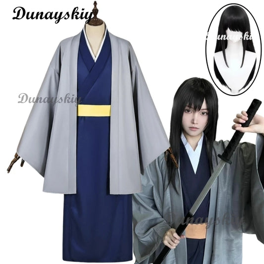 Anime Gintama Costumes Katsura Kotarou Cosplay Costume Wig Kimono Suit Japanese Wafuku Outfit Adult Size Halloween Carnival