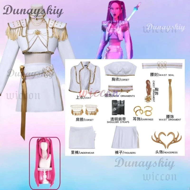 Huntrix WHAT IT SOUNDS LIKE Stage Rumi Mira Zoey Cosplay Uniform Movie Kpop Demon Hunters White Korea Idol Sexy Mini Dress 코스프레