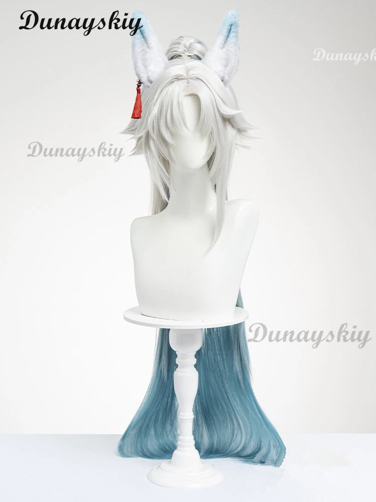 Honkai Star Rail Feixiao Cosplay Wig Gray Blue Long Hair The Xianzhou Yaoqing The Great General Halloween Party for Women Girls