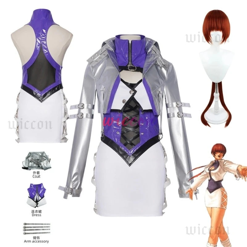 Naraka: Bladepoint Viper Ning Shermie Cosplay Costume KOF Shermie PU Jacket Dress Anime Role-play Girl Carnival Party Costume