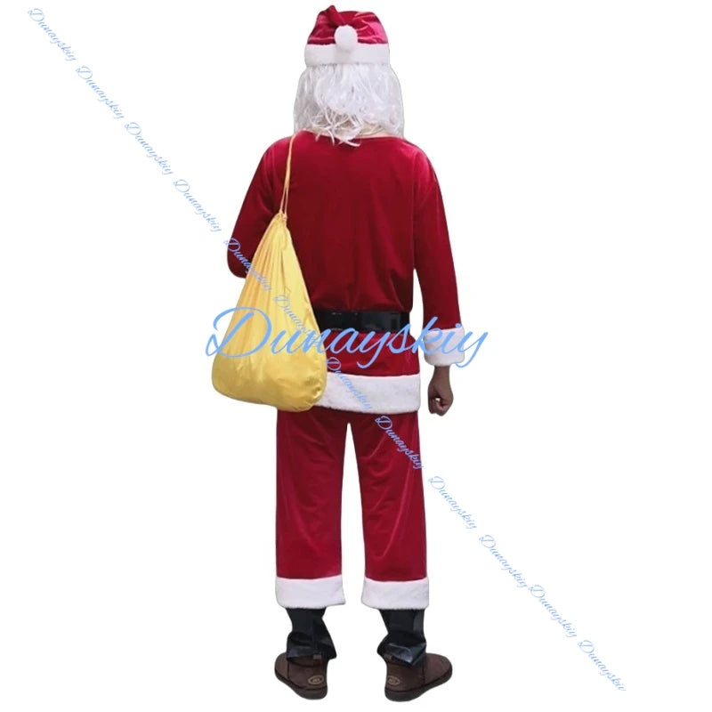 Christmas Santa Claus Costume Beard Lots Men Cosplay Santa Claus Clothes Fancy Dress In Christmas Men Costume Suit For Adults