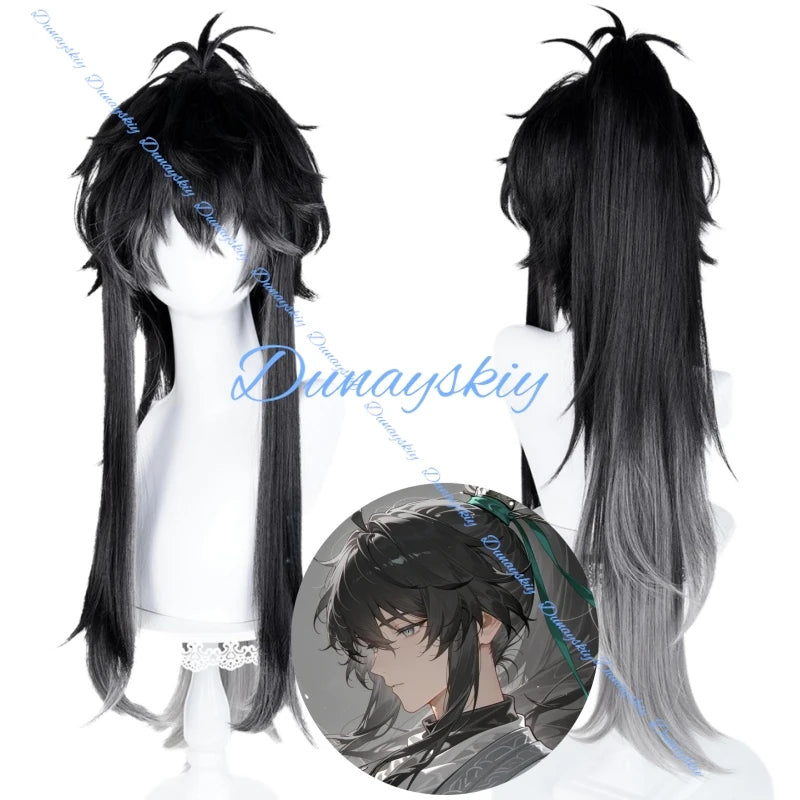 Game Wuthering Waves Qiuyuan Cosplay Wig Props Gray-black Long Hair Festival Halloween Party for Women Men Carnival Accessory