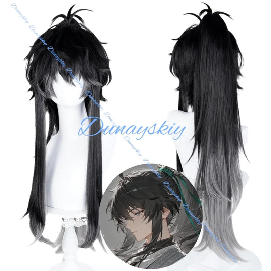 Game Wuthering Waves Qiuyuan Cosplay Wig Props Gray-black Long Hair Festival Halloween Party for Women Men Carnival Accessory