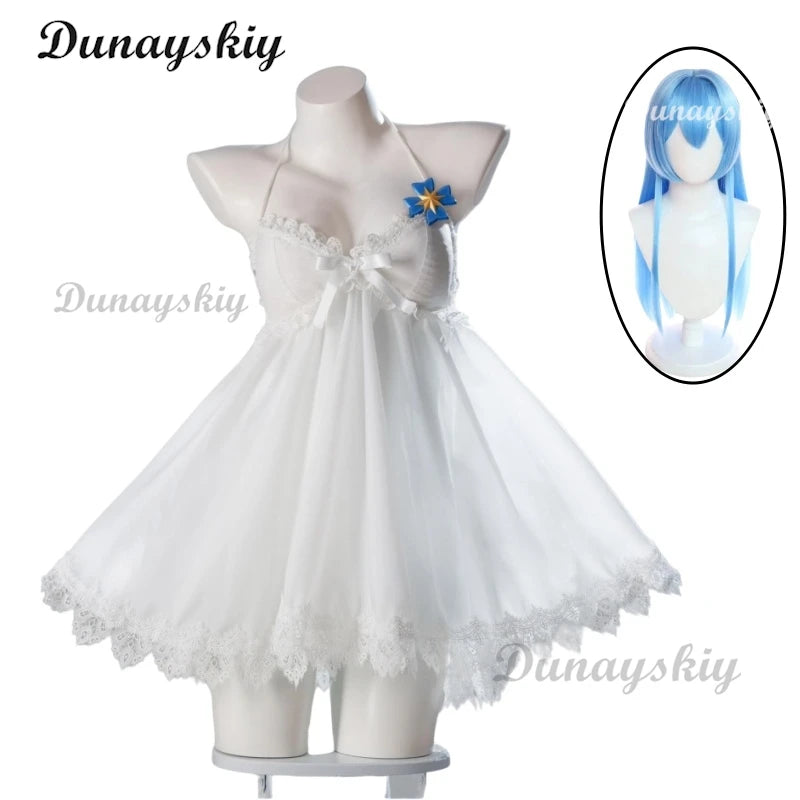 NIKKE：The Goddess of Victory Helm After Bath Sexy White Sleeping Dress Cosplay Costume Wig Halloween Carnival Sweet Dress Women