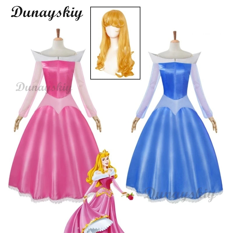 Halloween adult sleeping beauty blue dress Princess Aurora pink dress costume deluded stage dress S- XL accept custom order