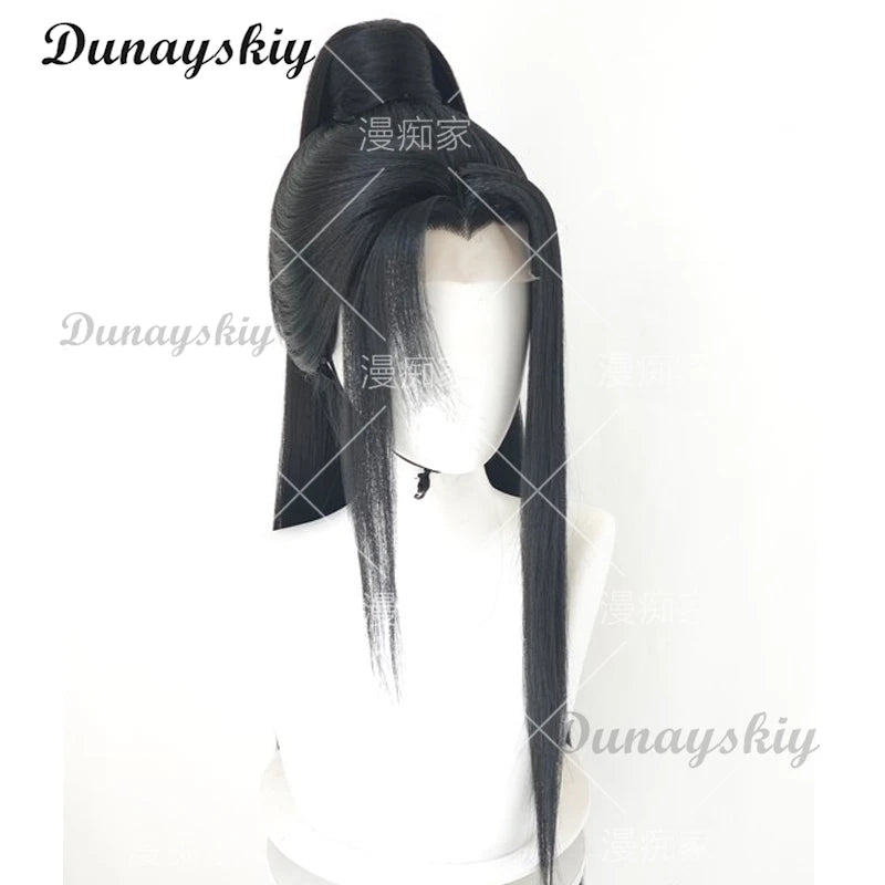He Xuan Cosplay TGCF Long Black Wig Tian Guan Ci Fu Heaven Official's Blessing Synthetic Hair HeadwearHalloween Prop Customized