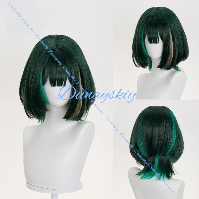 Genshin Impact Lunecrest Chant Nephora Cosplay Wig Woman Character Green Short Hair Heat Resistant Fiber Halloween Wigs