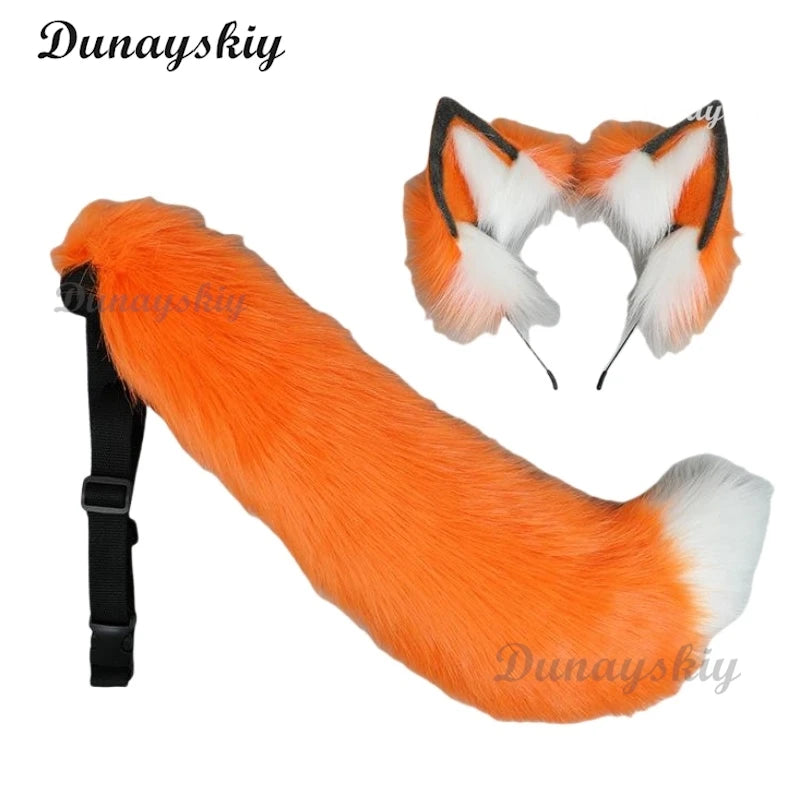New Orange Fox Ear Beast Tail Wolf King Ear Cat Ear Headband Custom COSPLAY Hand Made LOL Golden Fox Ears Anime Hair Accessories