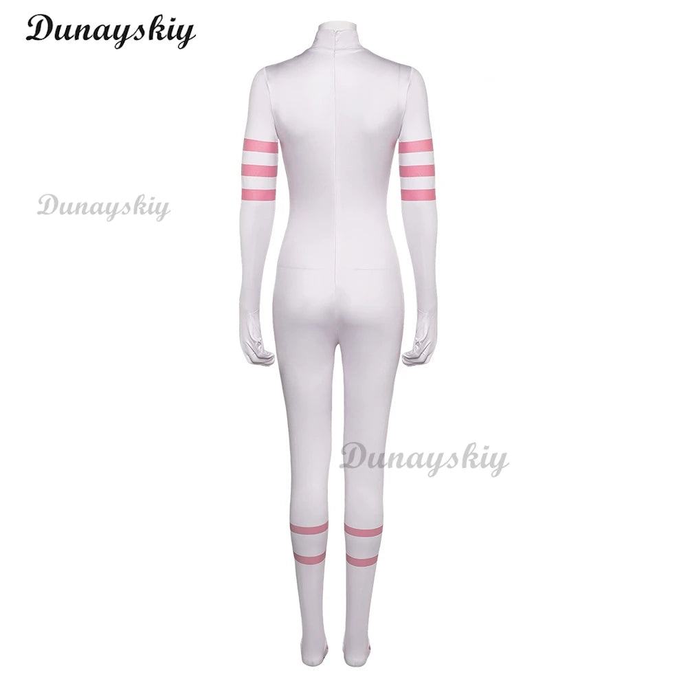 Angel Dust Cosplay Pink White Costume Wig Hazbin Rolelpaly Hotel Leather Tight Fitting Jumpsuit Outfiits Women Halloween Party