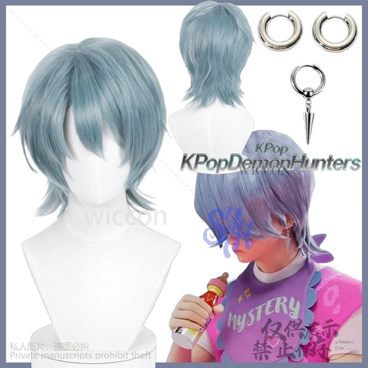 Saja Boy Mystery Cosplay Wigs Anime Movie Demon Purple-gray Synthetic Short Straight Hair Curling Hair Accessories Halloween Cos