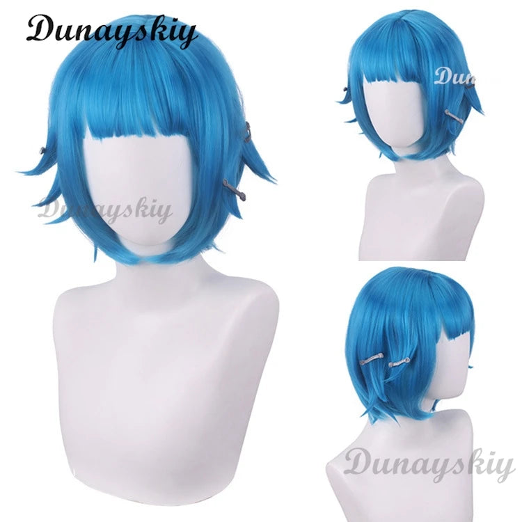 Anime Arcane Jinx Cosplay Wig Powder Cosplay Wig Bun Wig Blue Highlights Short For Halloween Party Role Play Suit