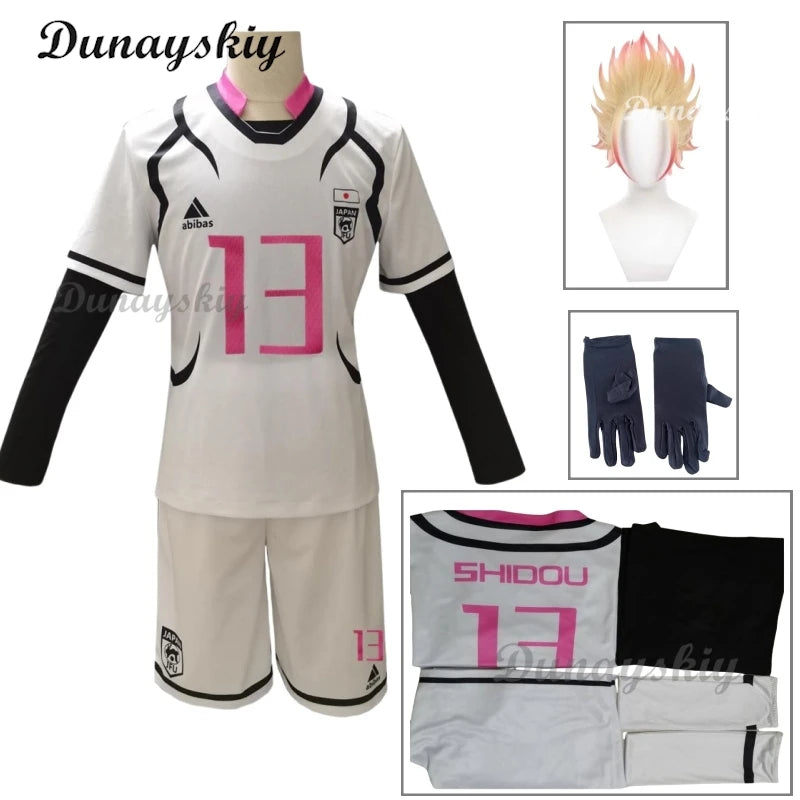 Anime Blue Itoshi Sae Lock Cosplay Costume Wig U20 Competition White Pink Football Team Uniform Wig Man Campus Gymnastics Suit